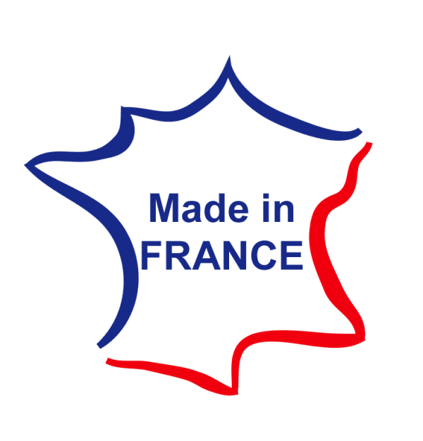 Icone representant la France avec les couleurs bleu rouge qui font ses contours, en son centre made in france