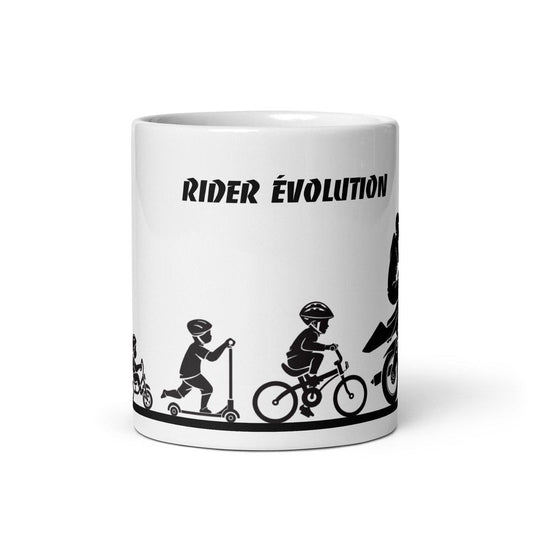 Mug Blanc Brillant "Rider évolution" - Planète Motards Mug Blanc Brillant moto. Pour ce faire plaisir ou pour faire un cadeau, le mug reste un incontournable ! Ce mug céramique original vous accompagnera à chacun de vos petits déjeuné ou chacune vos poses café.